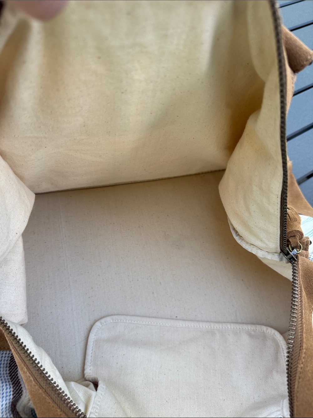 Pottery Barn Suede-Trim Striped Weekender - Tan & Pastel Stripes - Picture 10 of 15